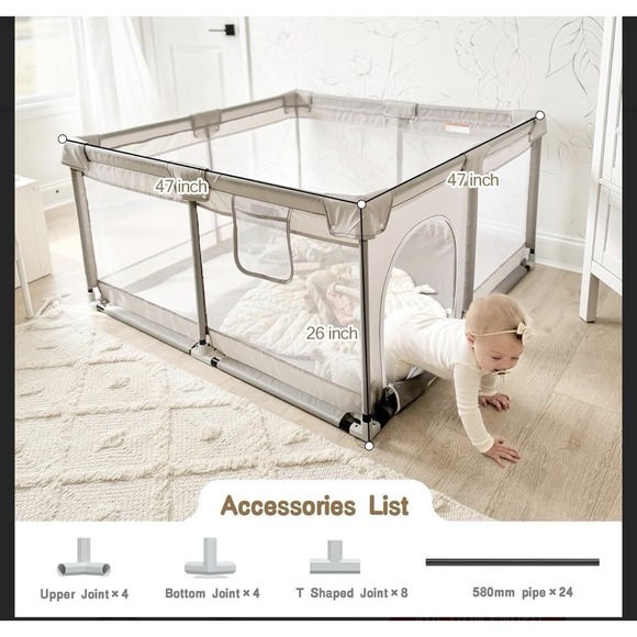 Baby Playpen, 47x47in Small Play Pen,Toddler Playpen for Apartment,Play Yard,... - Picture 4 of 5